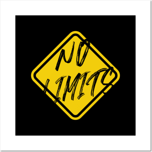 No Limits Yellow Warning Traffic Sign Posters and Art